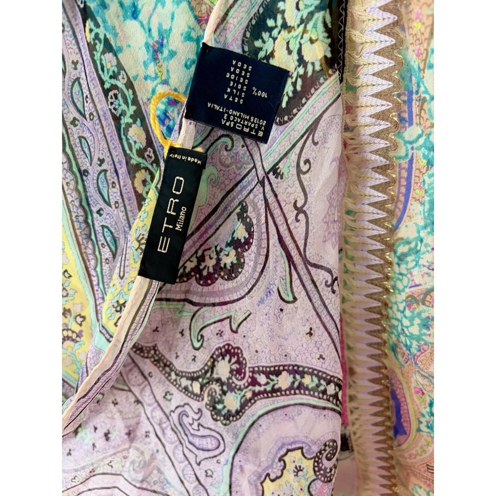 ETRO 100% Silk Scarf Made In Italy Paisley Multicolor Pastel - Picture 3 of 9